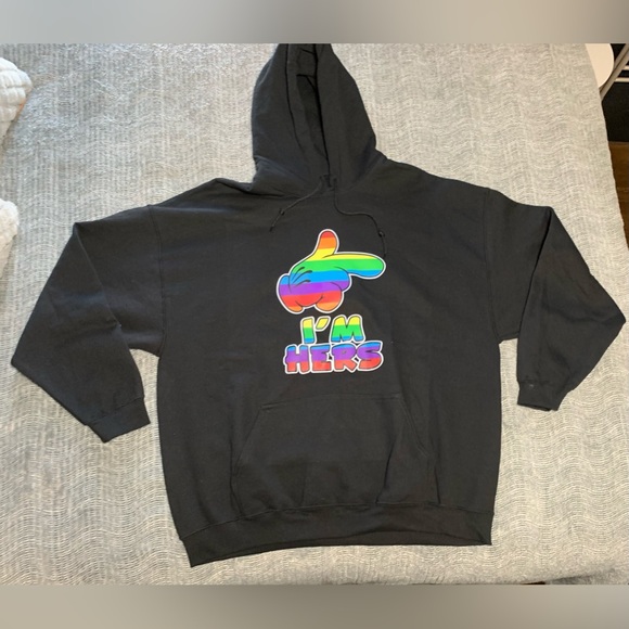 I'm Hers, Mickey Mouse Pointing Hand, The Rainbow Mickey Hands Black Hoodie 2XL - Picture 3 of 10